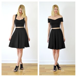 GRACE Two-Piece Skater Skirt and Crop Top Co-Ord Set in Black. Elegant Strappy Crop Top and Skirt Set Inspired by Grace Kelly image 9