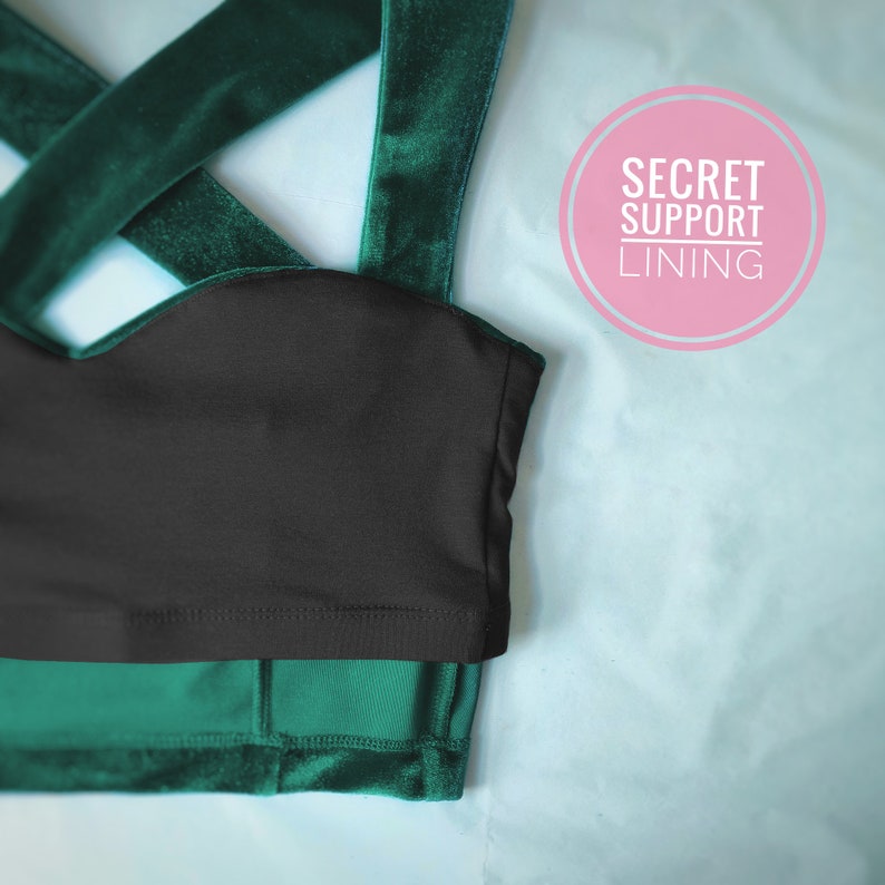 VELVET CROP TOP Green Velvet Sweetheart Neck Top. Vintage Style Crop Top. Green Velvet Bralet. Strappy Crop Top. Christmas Party Top image 4