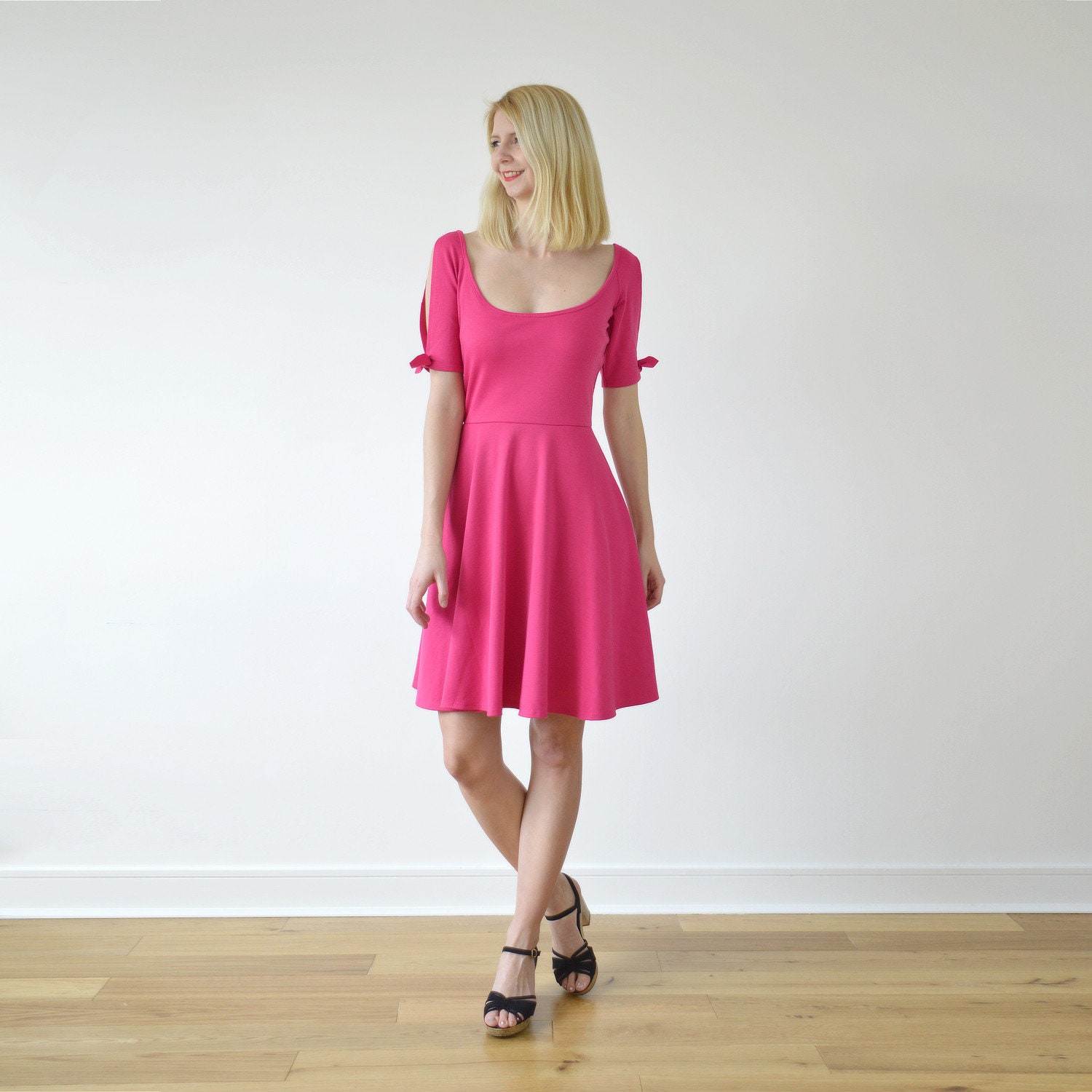 purple tea length dress VANESSA Formal Dress