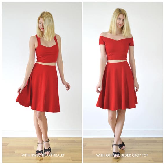 red midi skater skirt