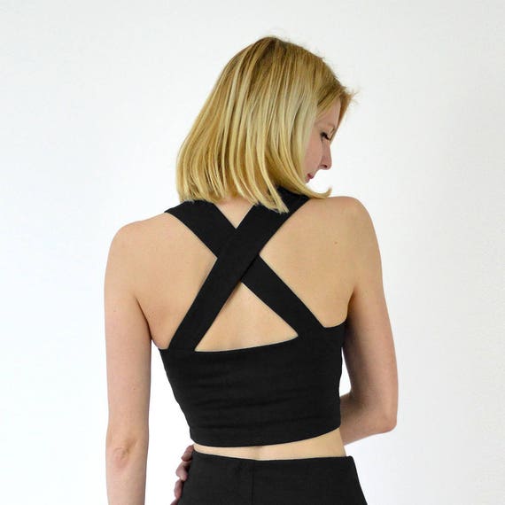 STRAPPY CROP TOP | Sweetheart Neck Black Crop Top. 30s 40s Vintage