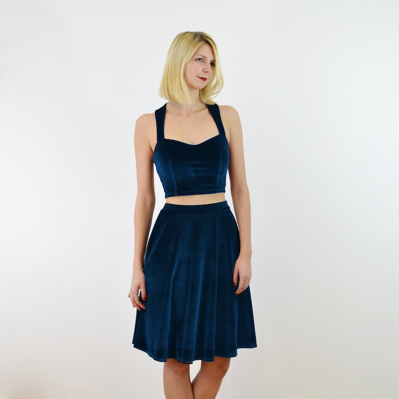 VELVET CROP TOP Navy Blue Velvet Bralet Crop Top. Strappy Velvet Party/Christmas Top. Navy Cropped Top. Stretch Velvet Top. Velvet Bra Top image 9