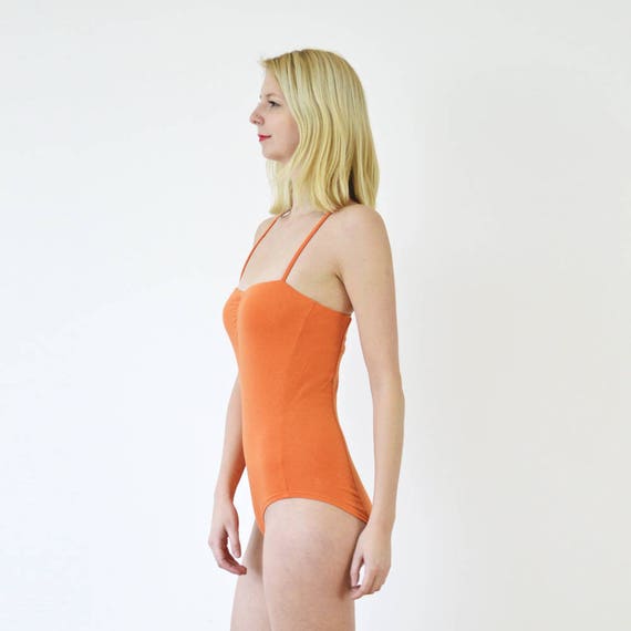Una Vintage Style Strappy Jersey Orange Body Suit for Women