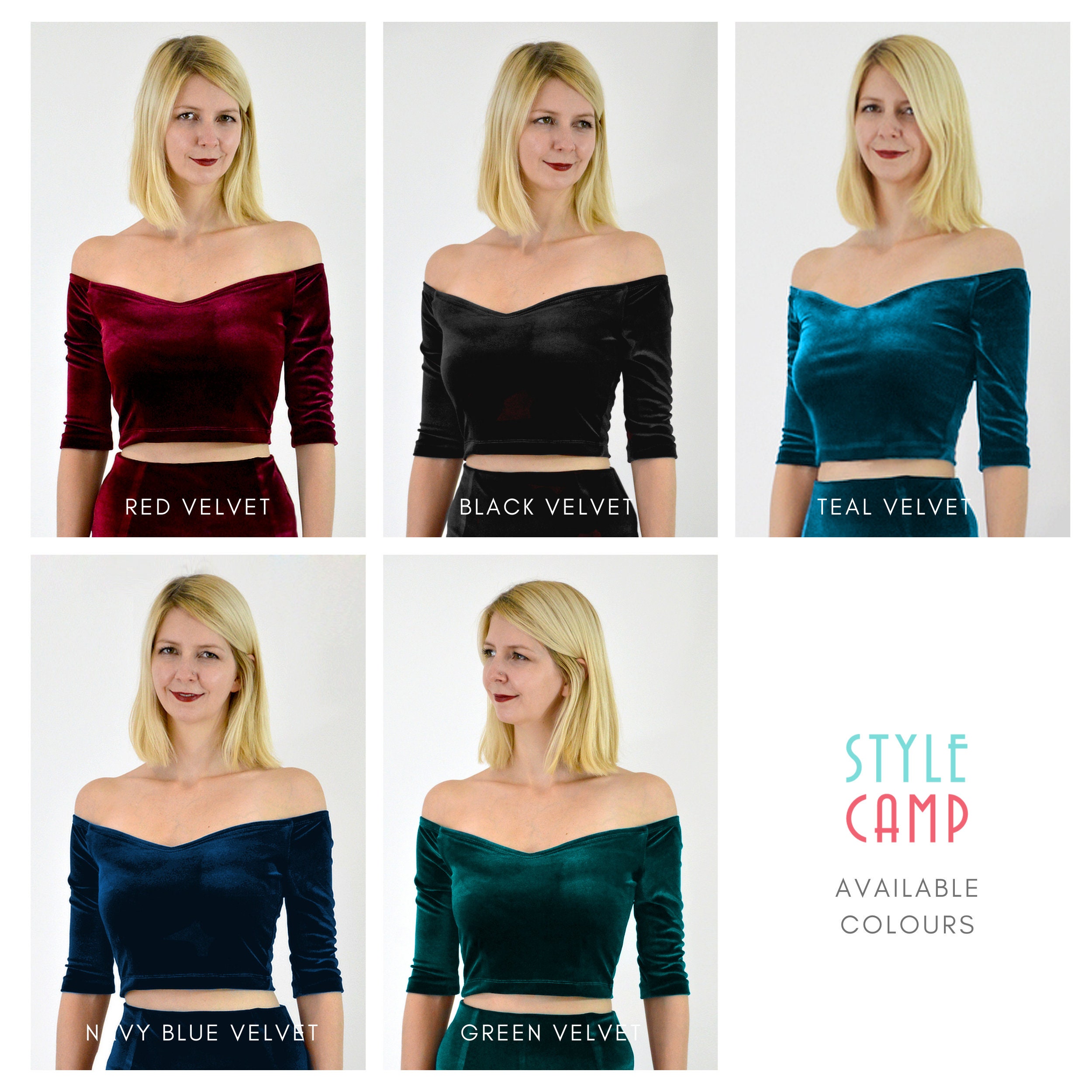 black velvet off shoulder crop top