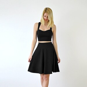 GRACE Two-Piece Skater Skirt and Crop Top Co-Ord Set in Black. Elegant Strappy Crop Top and Skirt Set Inspired by Grace Kelly image 6