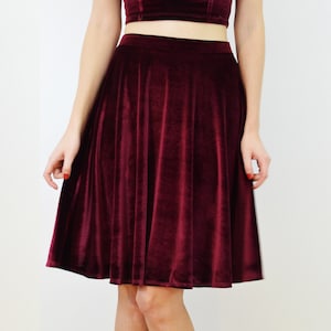 VELVET SKATER SKIRT | Women's Red Velvet Midi Skater Skirt. Christmas Party Skirt. Velour High Waisted Going Out Skirt