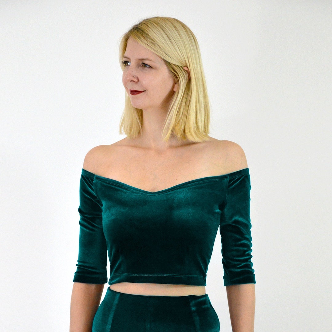 VELVET CROP TOP Green Velvet Crop Top. Velvet off the - Etsy