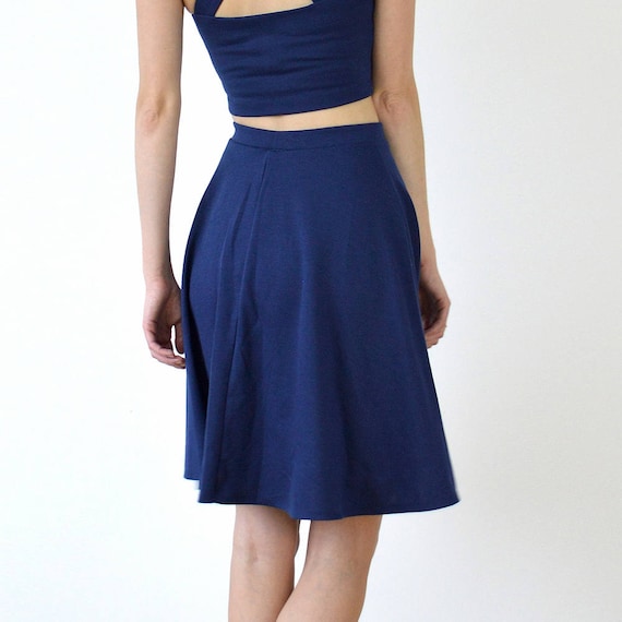 Blue midi skater skirt discount