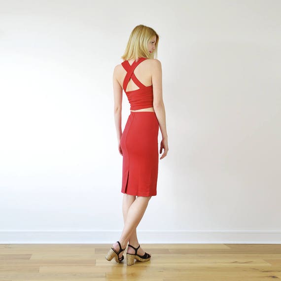 red co ord set skirt and top