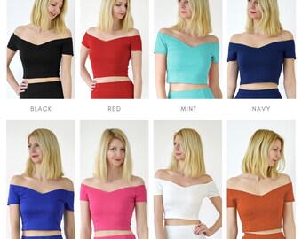 MINT CROP TOP Bardot Style off Shoulder Crop Top in Mint Green