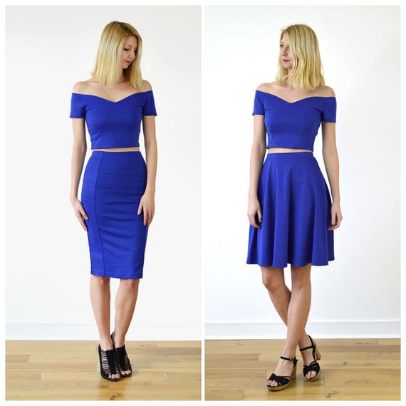 royal blue high waisted skirt