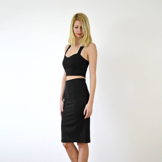 KIRSTEN Two Piece Jersey Crop Top Bralet and High Waisted Pencil Skirt Set in Black Etsy Ireland