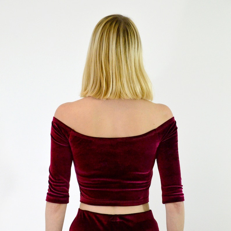 VELVET CROP TOP Red Velvet Crop Top. Velvet off the Shoulder - Etsy