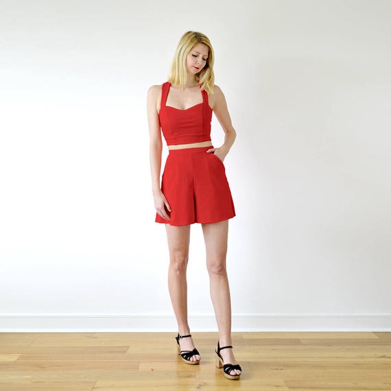 red two piece short set