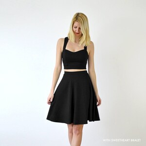 SKATER SKIRT Black Womens Skater Skirt with High Waist. Stretch Jersey Elastic Waist Knee Length Skirt. Womens Everyday A-Line Black Skirt image 7