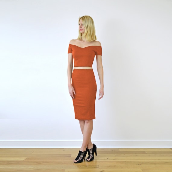 Brown jersey pencil clearance skirt