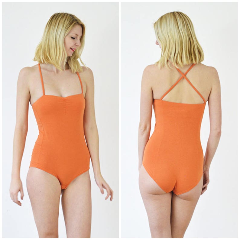 Una Vintage Style Strappy Jersey Orange Body Suit for Women. Fitted One Piece Leotard Top. Jersey Body Bandage Top for Festival Dress image 7