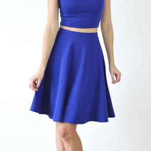 GRACE Two-Piece Crop Top & Skater Skirt Set in Royal Blue. Womens Matching Co Ords Set with Circular Skirt and Strappy Bodycon Top image 5