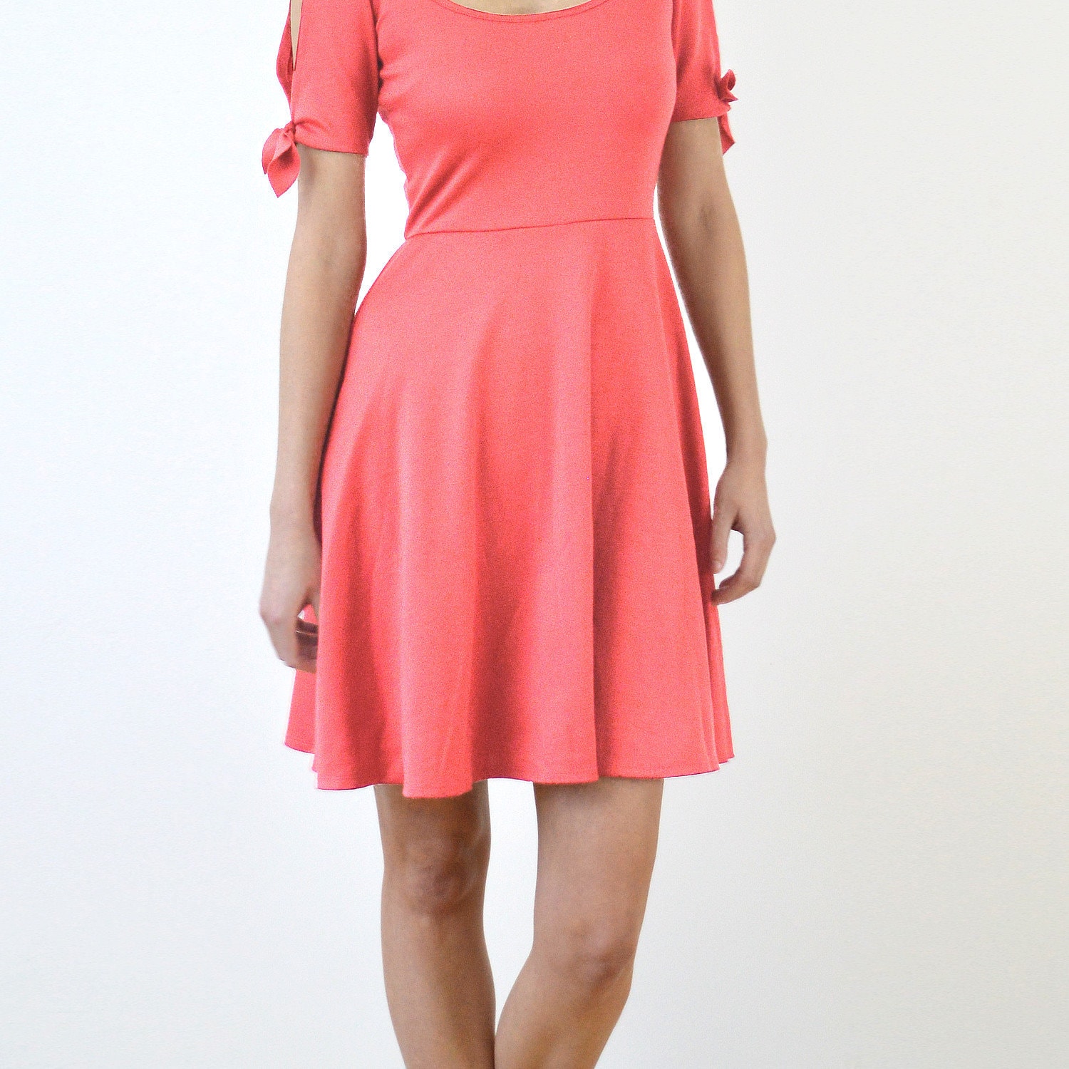 open lace back dress Star Vixen Women's Sleeveless Inverted Pleat Skater Dress with Colorblock  Hem, Coral/Black, Small at Amazon Women's Clothing store main image 1
