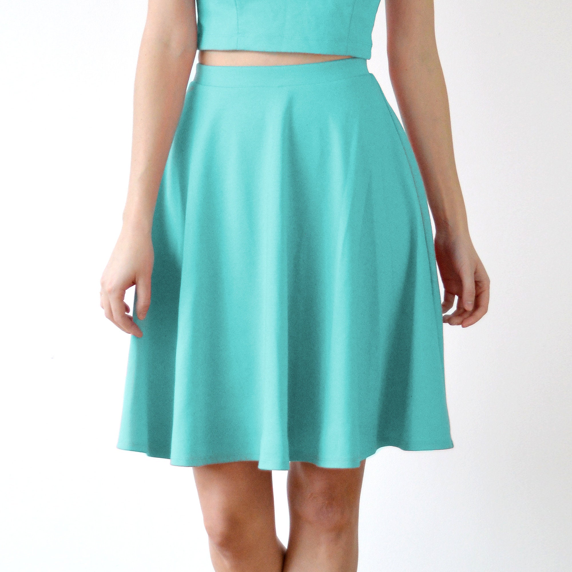 SKATER SKIRT High Waisted Summer Skirt in Mint Green/Aqua Etsy