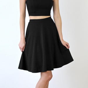 Black SKATER SKIRT Womens High Waist Skater Skirt Black Midi Skater Skirt Casual Stretch Jersey Flare Skirt Knee Length A Line Black Skirt