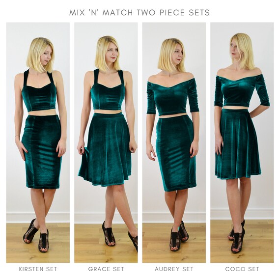 VELVET SKATER SKIRT | Womens Green Velvet Midi Skater Skirt
