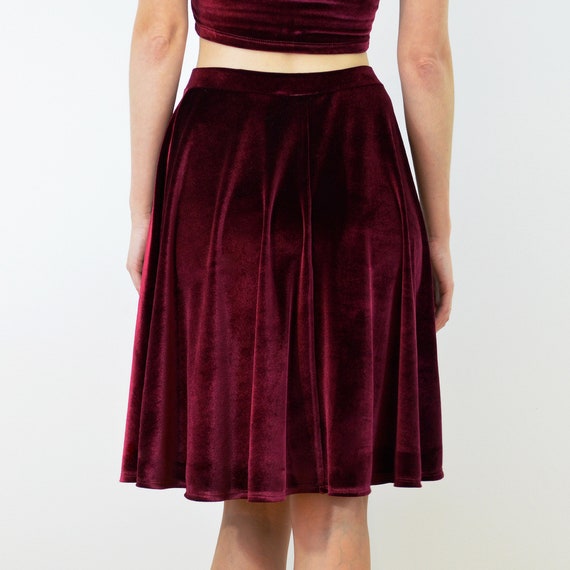 VELVET SKATER SKIRT | Women's Red Velvet Midi Skater Skirt