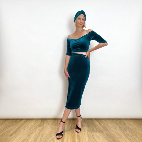 LONG VELVET SKIRT Teal Blue Velvet High Waist Pencil Skirt. Midi Length Fitted Party Skirt Velour. Vintage Vamp Long Wiggle Skirt Joanie Etsy
