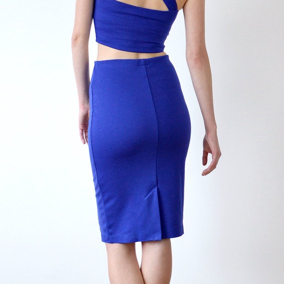 Royal blue high waisted pencil skirt cheap