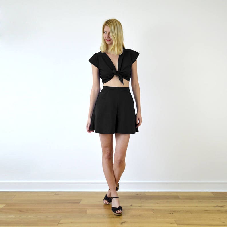Women Fall Fall High Waist Textured Culottes Shorts main image 0