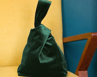 Khaki Green Velvet Knot Bag – Elegant Occasion Wristlet Clutch for Party Season Style