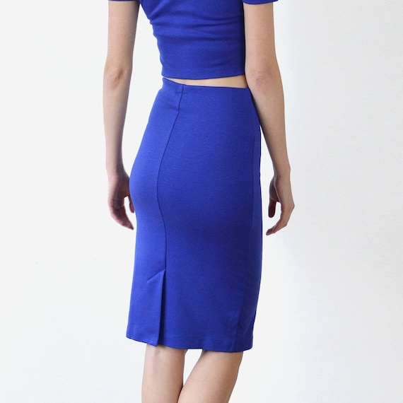 JUPE CRAYON BLEU Jupe crayon en jersey stretch bleu roi pour femmes jupe midi moulante taille haute jupe tube ajustee longueur genou Etsy France