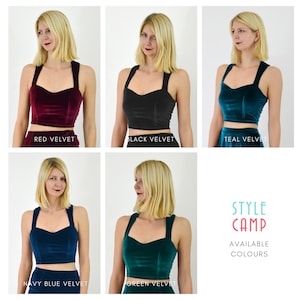 VELVET CROP TOP Green Velvet Sweetheart Neck Top. Vintage Style Crop Top. Green Velvet Bralet. Strappy Crop Top. Christmas Party Top image 7