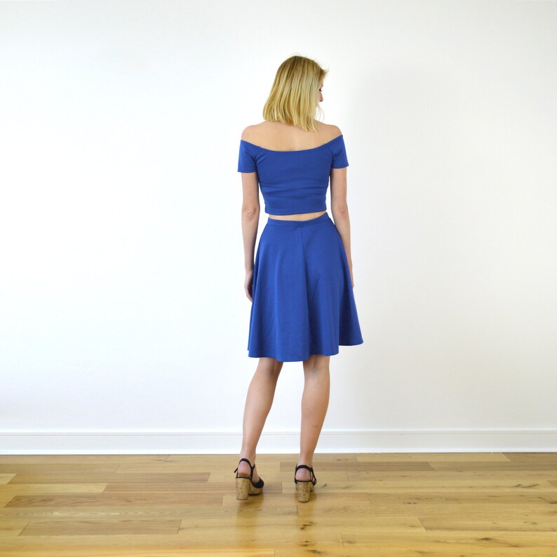 Cap Sleeve Crop Top & Skater Skrt Set N Slver On Black Cracked Tles