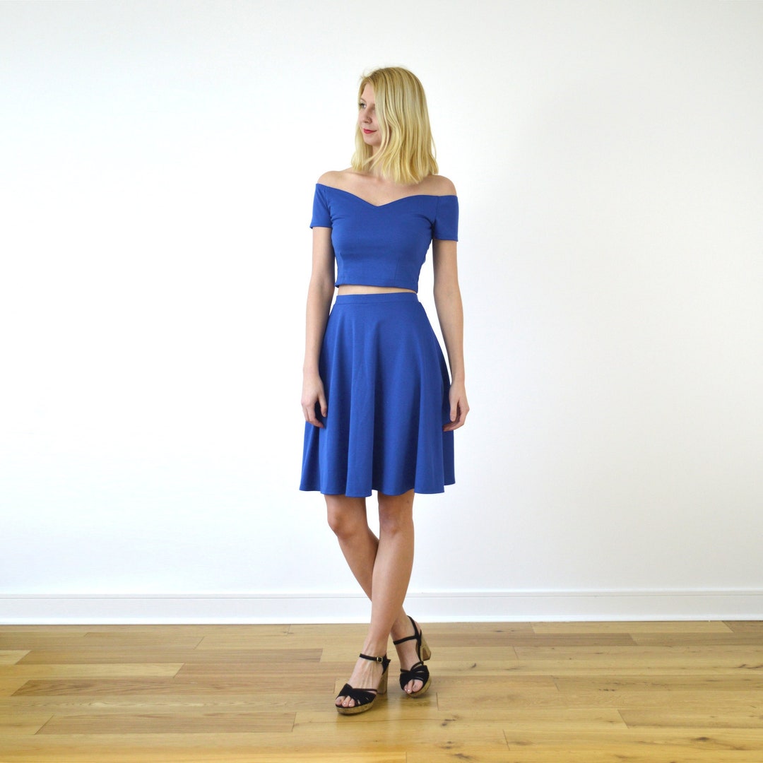 COCO Twopiece Crop Top & Skater Skirt Coord Set in Royal Blue Ponte