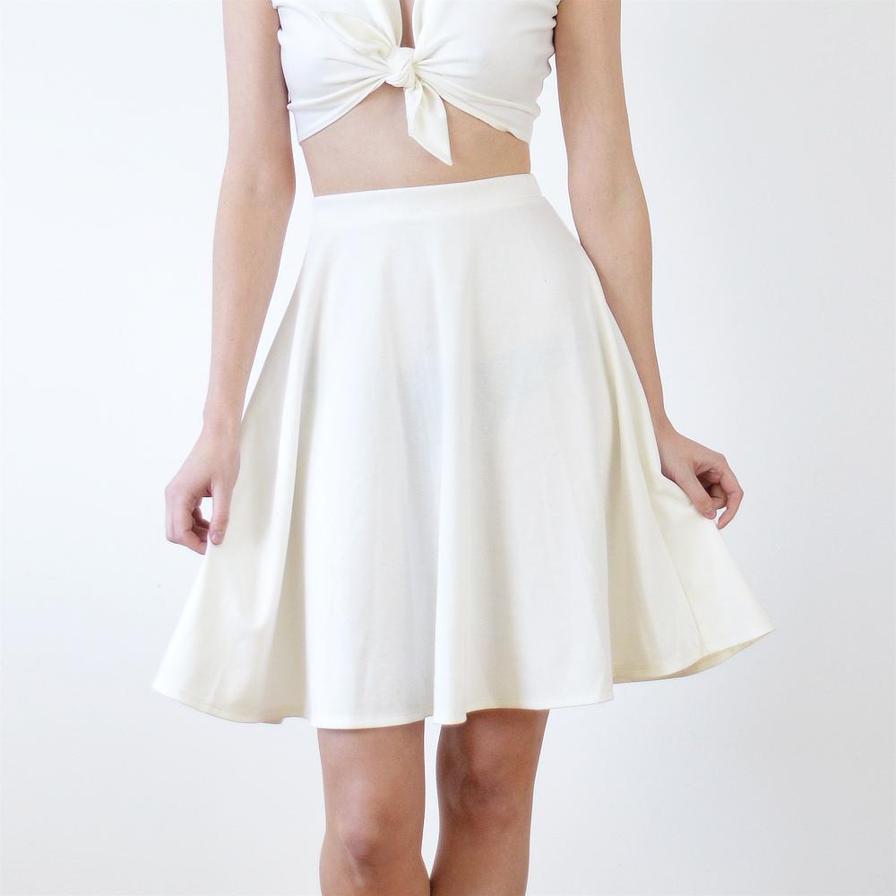 WHITE SKATER SKIRT | Midi Length Skater Skirt White. Womens
