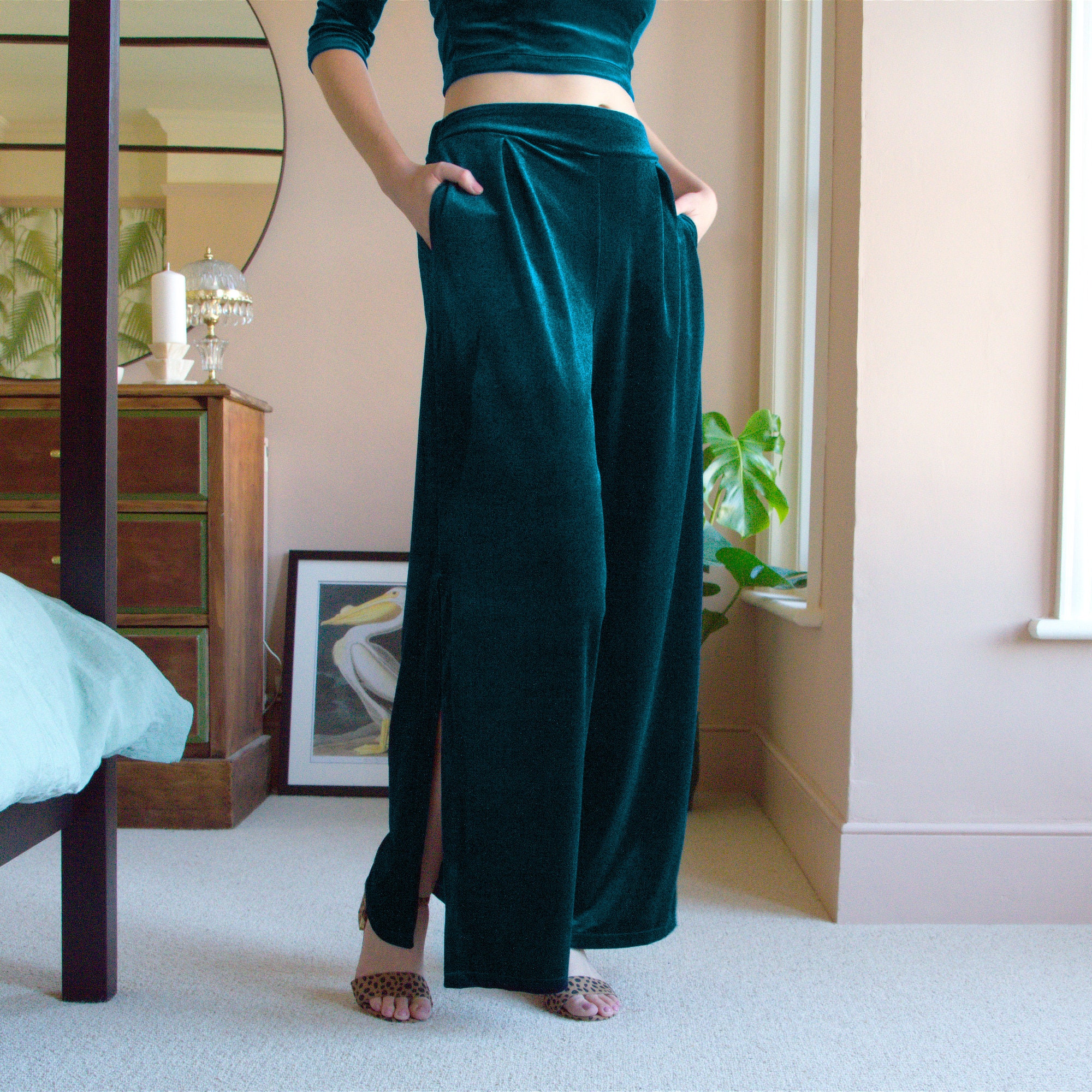 Fashion Union tailored trouser in teal velvet  ASOS