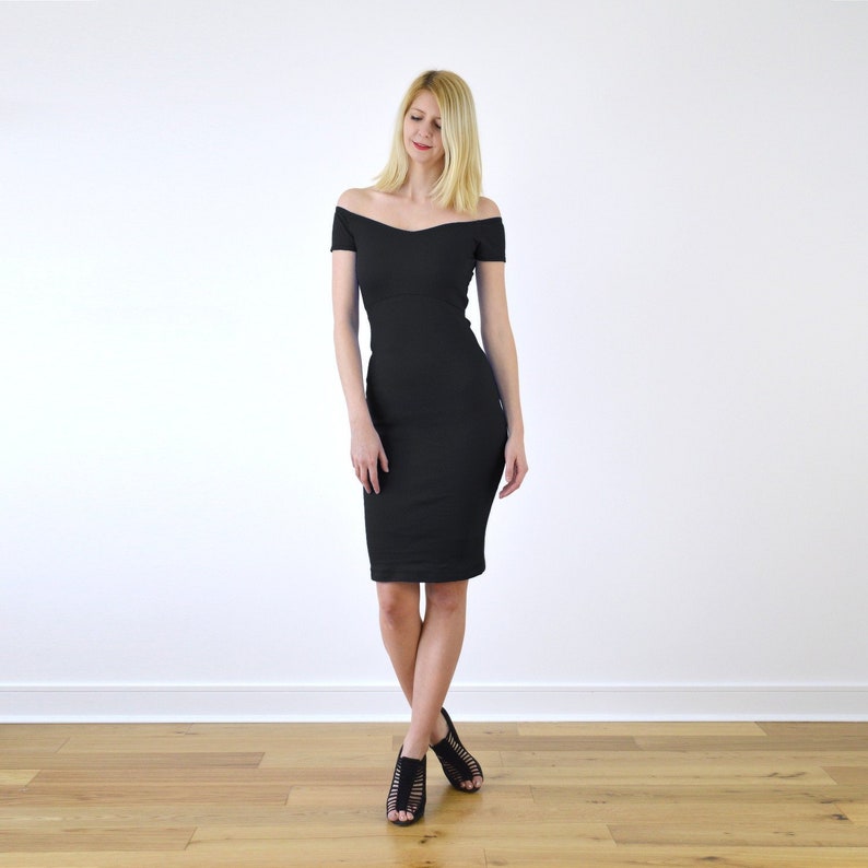 BARDOT  Sexy Off Shoulder Little Black Pencil Dress with image 1