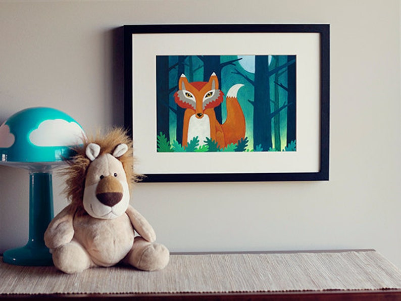 Fox in the Forest brightly coloured nursery art print Etsy