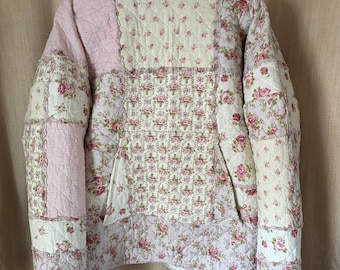 Upcycled Quilted Hoodie Poncho Jacket Fits Small To Large