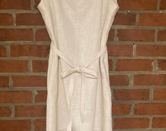 Linen Tailored White Sleevless Dress With Side Pockets Large READY to SHIP