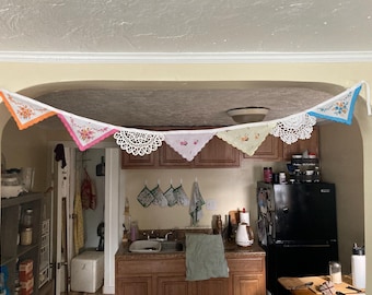 Vintage Handkerchiefs and Dolies Bunting Garland For Windows and Doorways