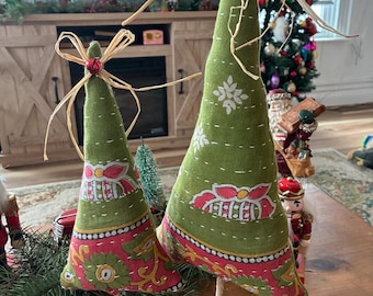 Vintage Kantha Stuffed Christmas Trees