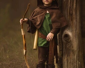 Brown Hooded 76cm Cape Halloween Fancy Dress Medieval Archer Robin Hood 
