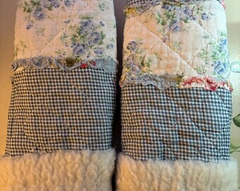 Upcycled Quilted Sherpa Lined Mittens Medium  to Large Ready to Ship