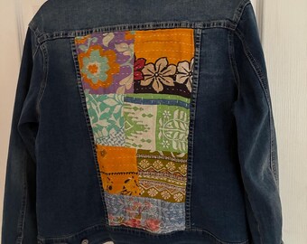 Upcycled Refashioned Kantha White Mark Jean Jacket