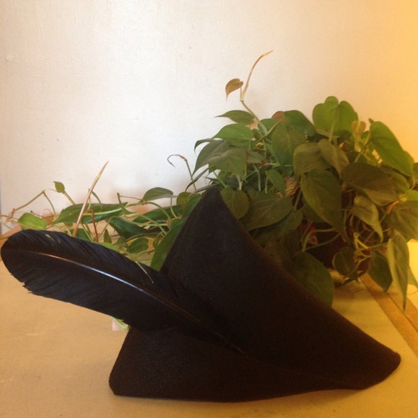 Peter Pan SHADOW Hat with real Black feather in Black Felt READY to SHIP