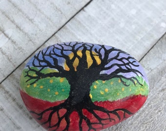 Painted Rock Boho Arbre de Vie PRESSE-PAPIER Painted Rock