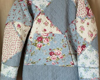 Upcycled Quilted Hoodie Poncho Jacket Fits Small To Large