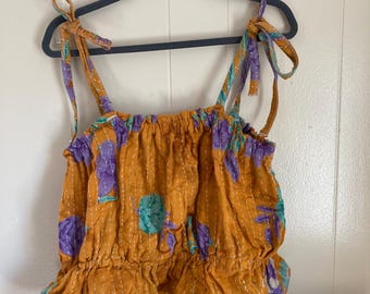 Vintage Kantha Bohemian Hippie Tube Crop Top Medium to Large REVERSIBLE